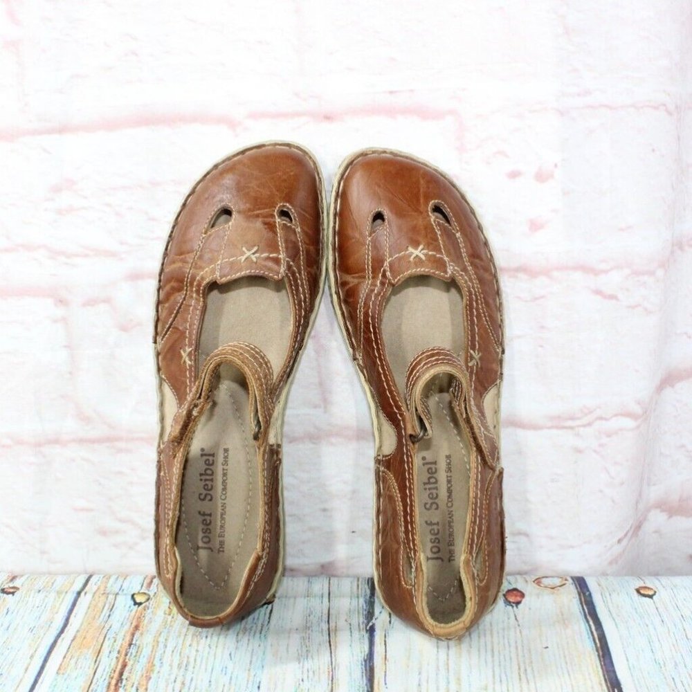 Josef Seibel Brown Cutout Leather Mary Jane Flat Shoes Size US 11 - Picture 6 of 9